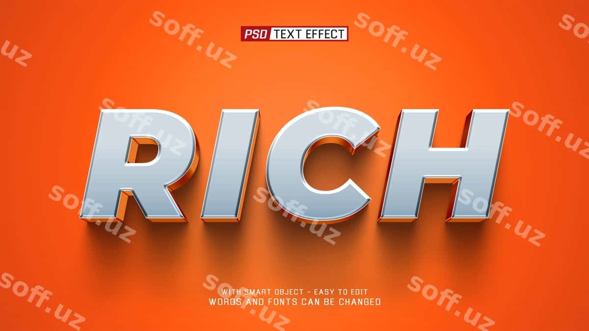 Boying 3d matn effekti | Rich 3d text effect 1