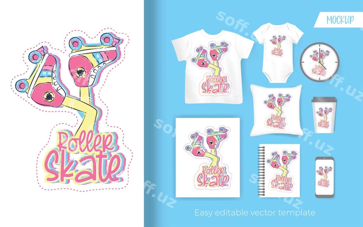 Bolalar uchun rooler seyklari illustratsiyasi dizayni | Roller skate illustration design kids 1