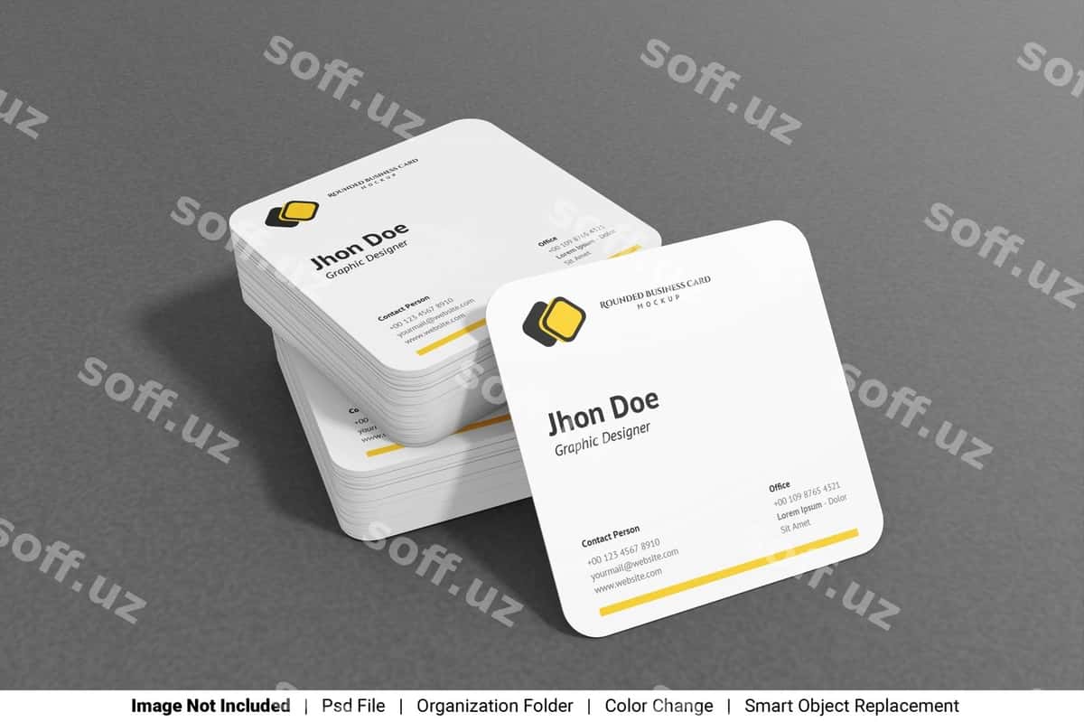 Aylantirilgan kvadrat biznes‑karta mockup | Rounded square business card mockup 1