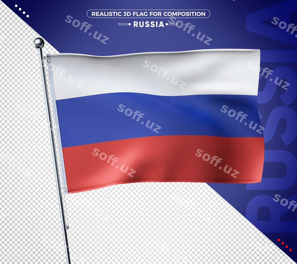 Rossiyaning 3D bayrog'i realistik teksturaga ega | Russia 3d flag with realistic texture 1