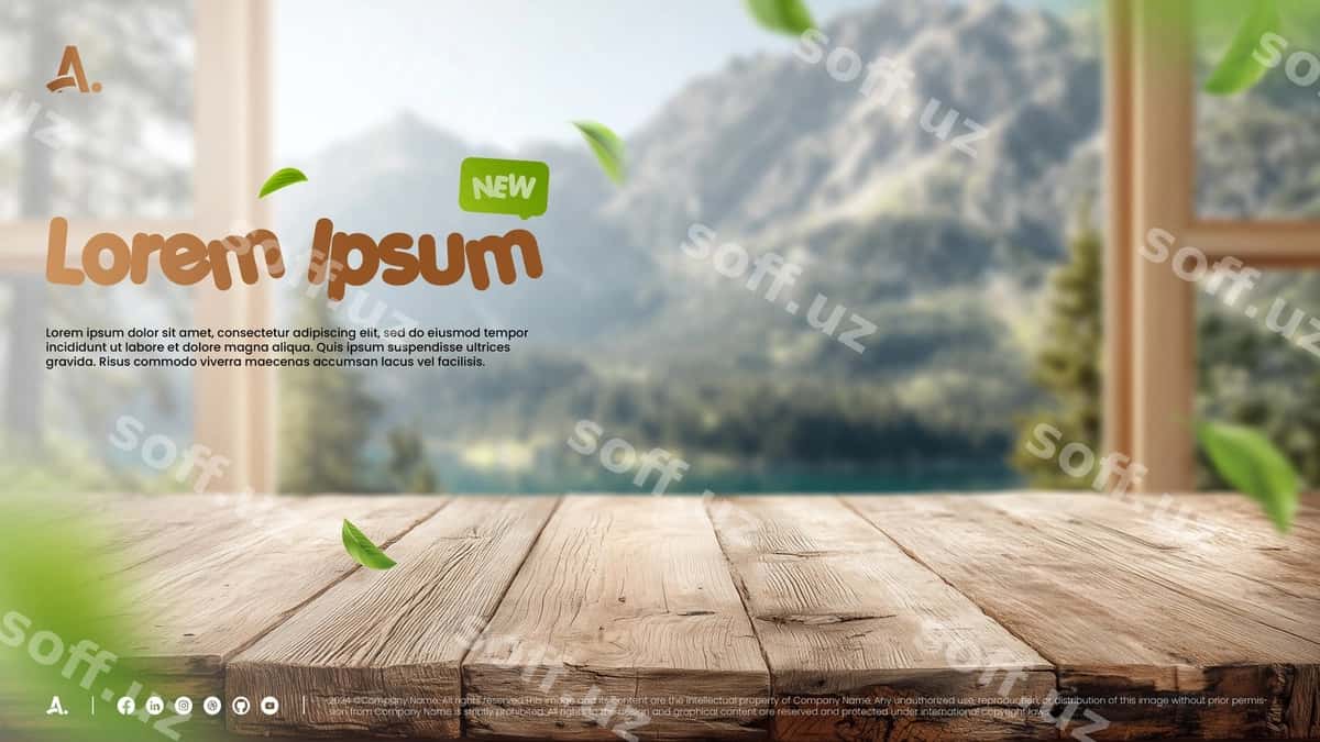Rustik yog'och stol old tomondan tog' ko'rinishi | Rustic wooden table front mountain view 1