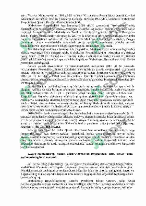 2017-2021 YILLARDA QUROLLI KUCHLAR, ICHKI ISHLAR VA DAVLAT XAVFSIZLIK, FAVQULOTDA VAZIYATLAR XIZMATLARI TIZIMIDAGI ISLOHOTLAR. 5