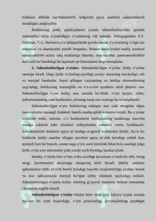 Badiiy asarni sahnalashtirish turlari va uni ko'rsatish metodlari 3