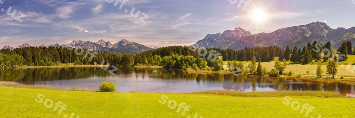 Chiroyli manzara ko'l to'g'ri osmon orqali | Scenic view lake mountains against sky 1