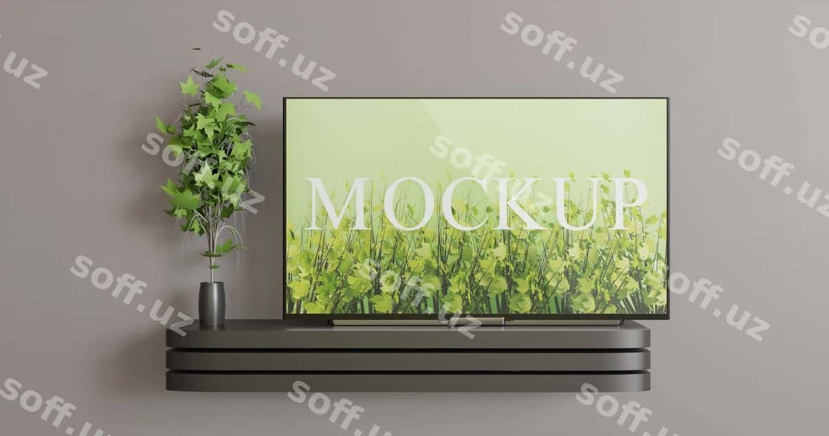 Ekranli televizor maketli qora devorli televizor stoli | Screen tv mockup black wall tv desk 1