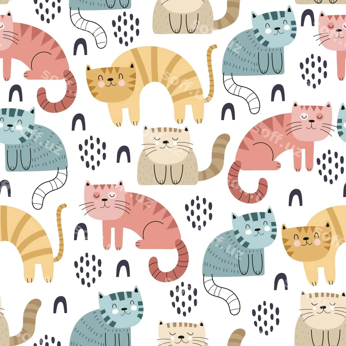 Multfilm mushuklari bilan choksiz naqsh | Seamless pattern with cartoon cats 1