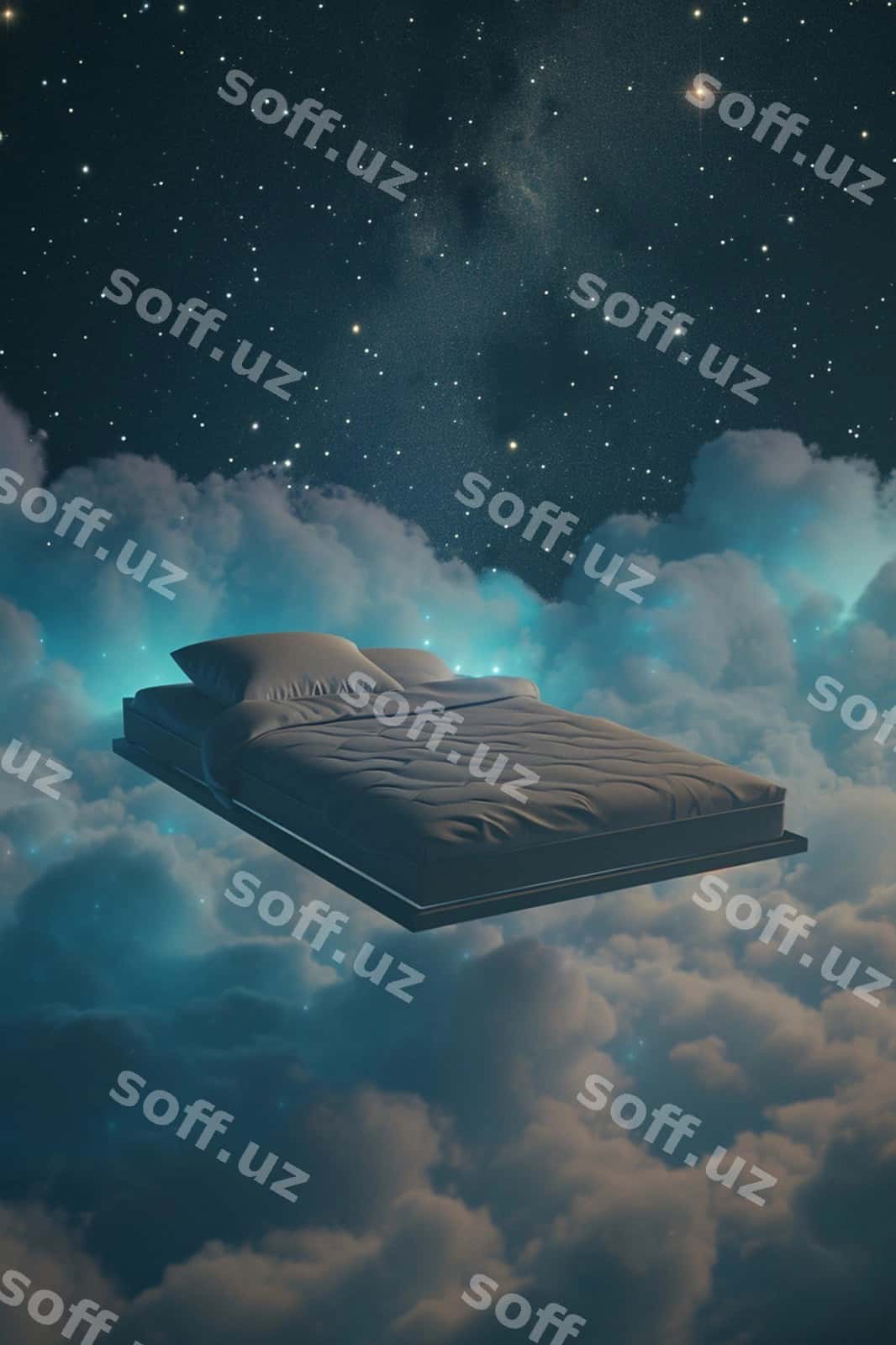 Sakkin 3d sahna yakka uyqoq suza kosmos | Serene 3d scene single bed floating space 1