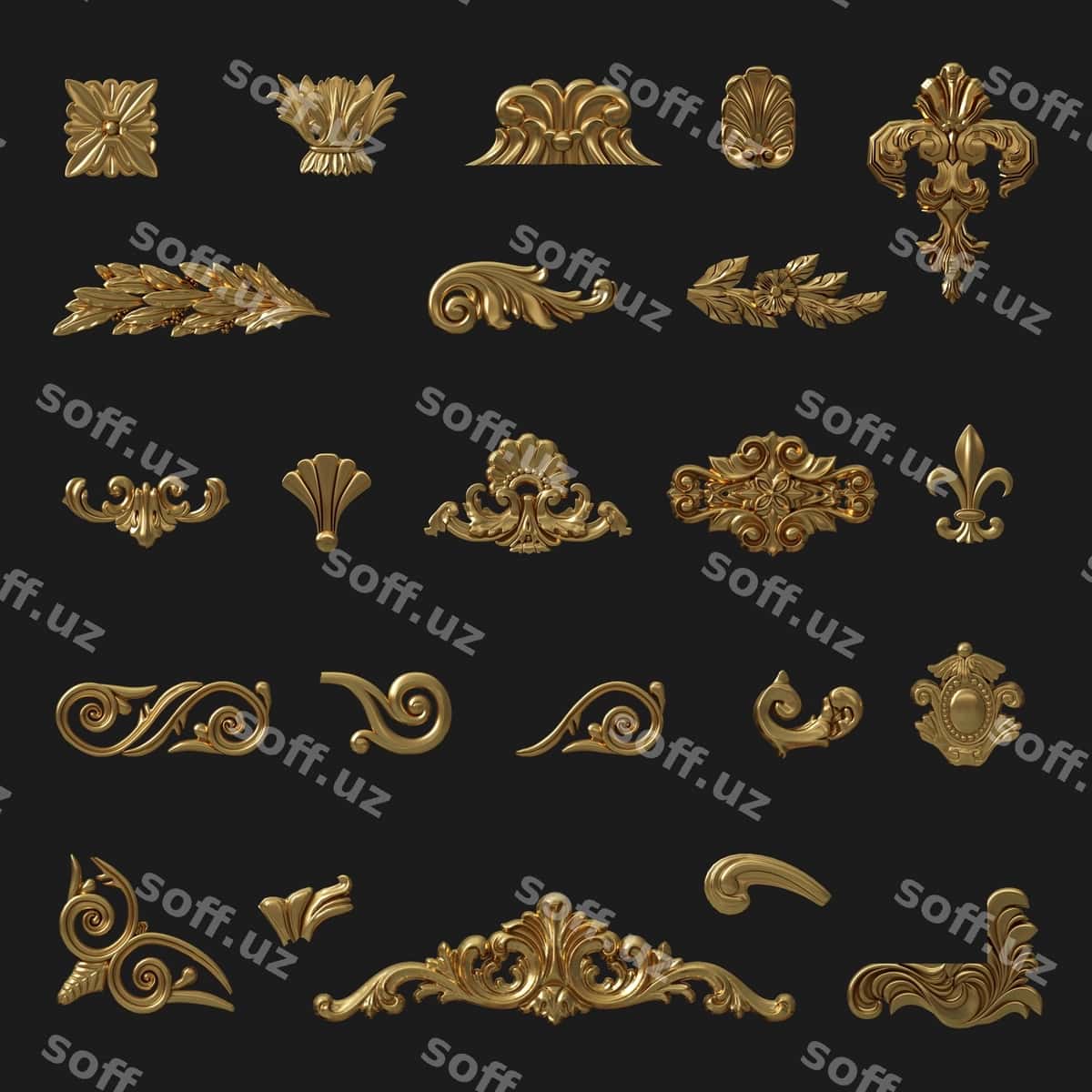 Bo'sh joylardagi o'yilgan oltin naqshlar | Set blanks carved gold patterns 1
