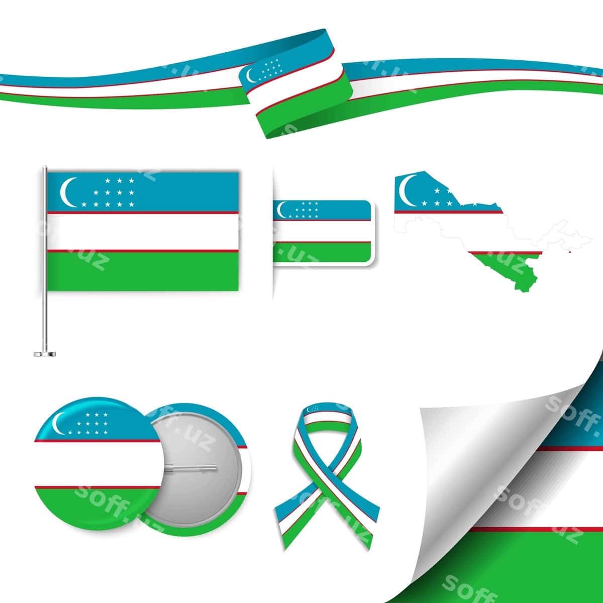 Oʻzbekiston bilan bayrogʻ elementlarini oʻrnat | Set flag elements with uzbekistan 1