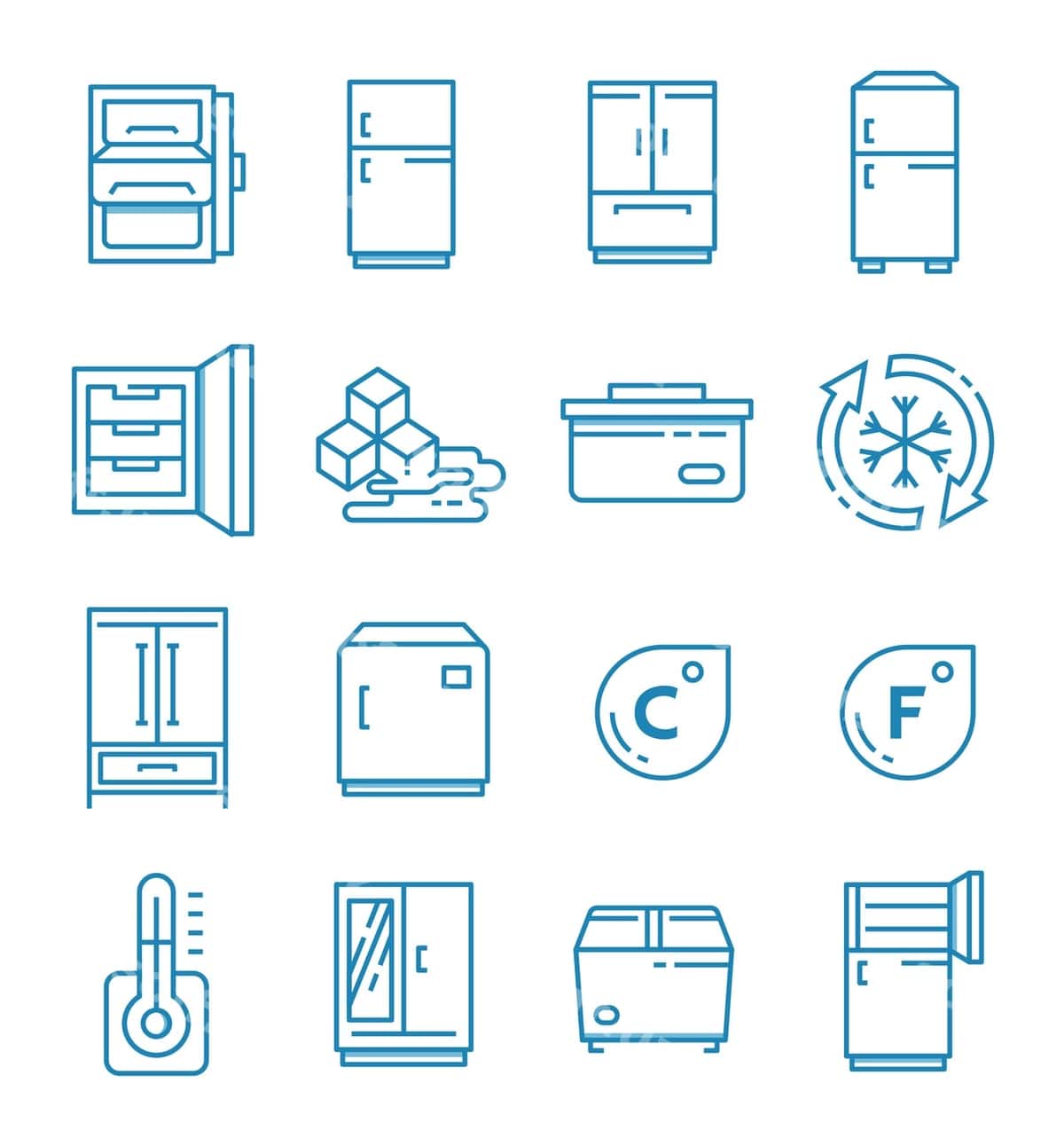 O'rnatish soyuqlik ikonkalari chiziqli uslubda | Set fridge icons with outline style 1