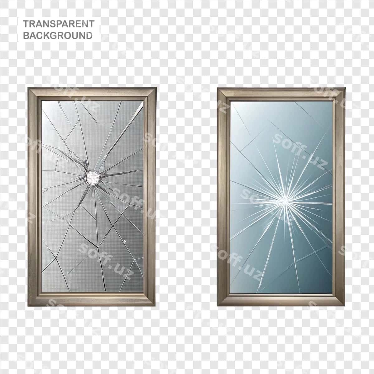 Komplekt buzilgan deraza bilan sharfli bino | Set glass mirrors with broken window 1