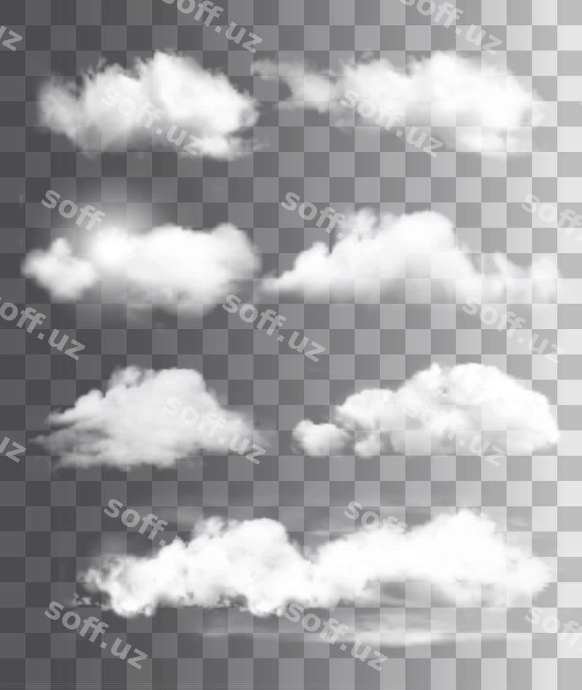 Oʻrnatish shaffof boshqa bulutlar vektori | Set transparent different clouds vector 1
