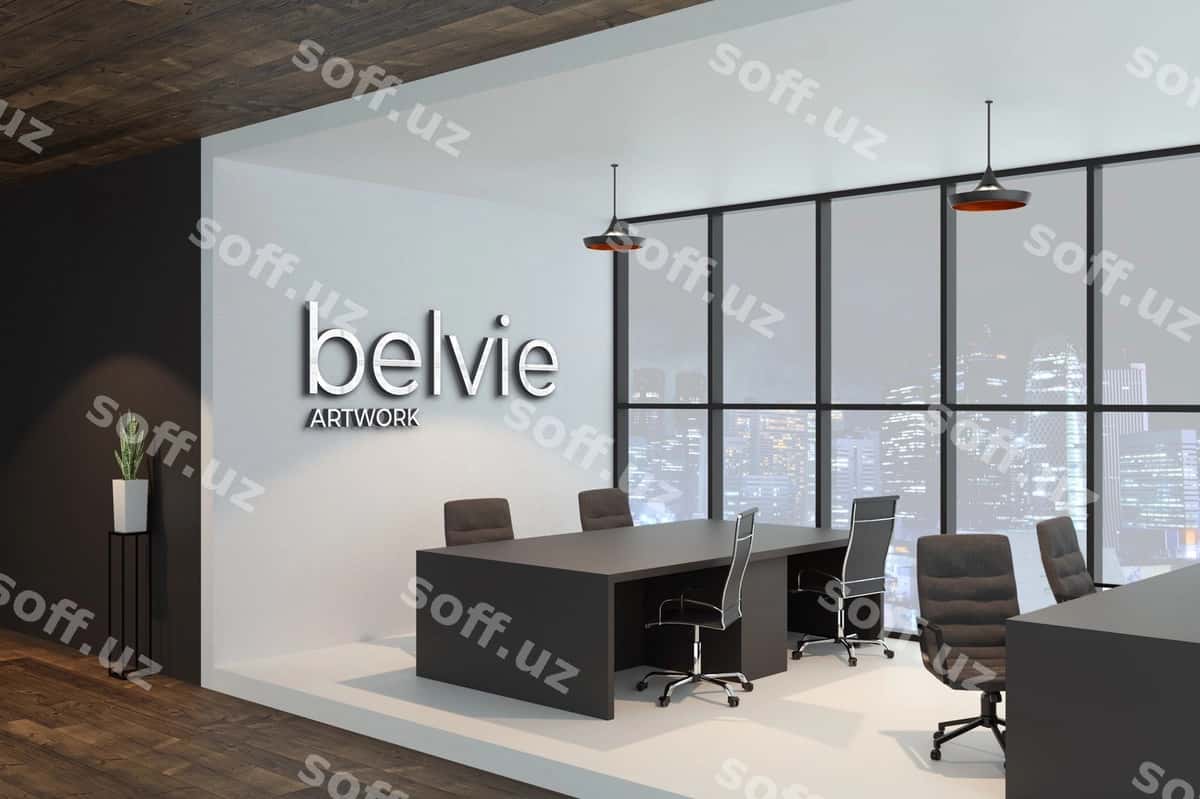 Kumush 3d logo namunasi oq devor | Silver 3d logo mockup wall white 1