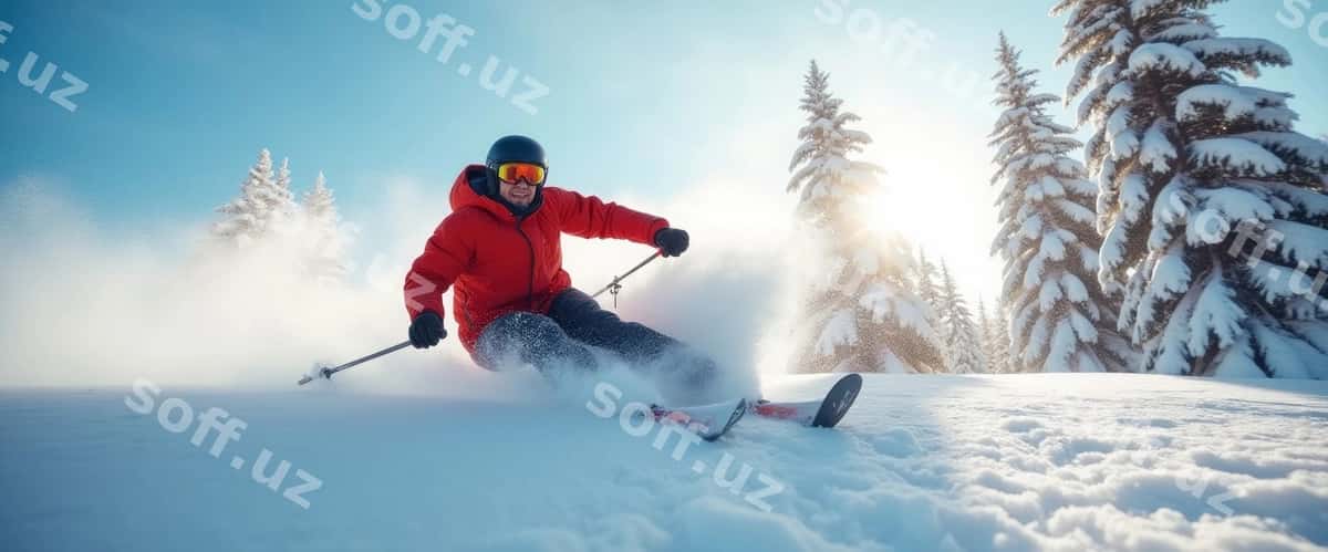 Skier tezlik bilan qorqoq to'g'ri silkitmoqda | Skier speeding down snowy mountain 1
