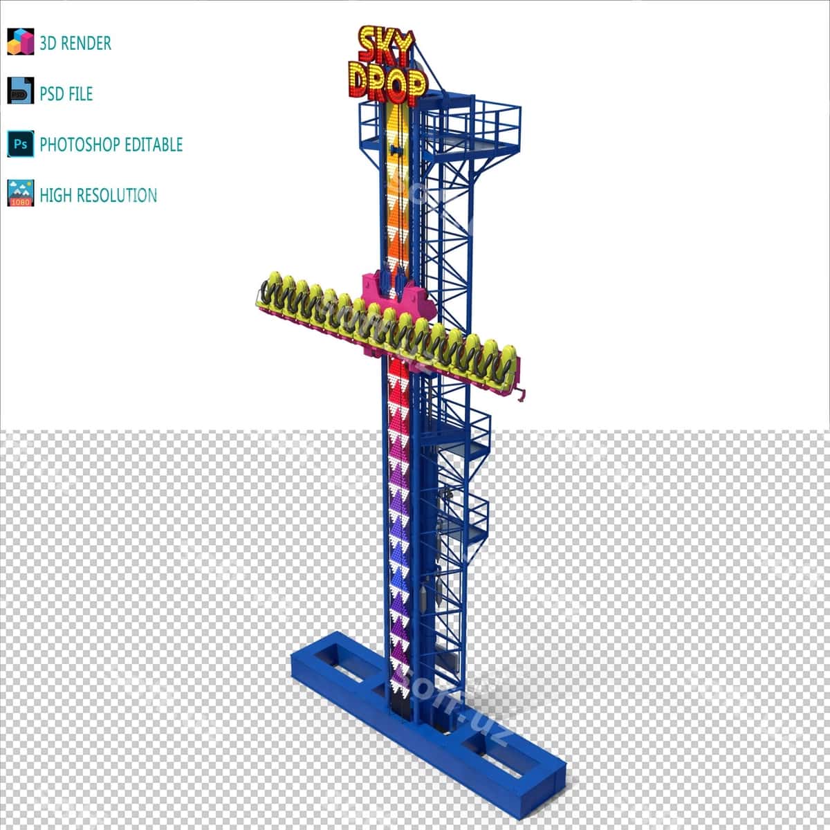 Sky drop tower 3d modellashtirish psd fayl | Sky drop tower 3d modeling psd file 1