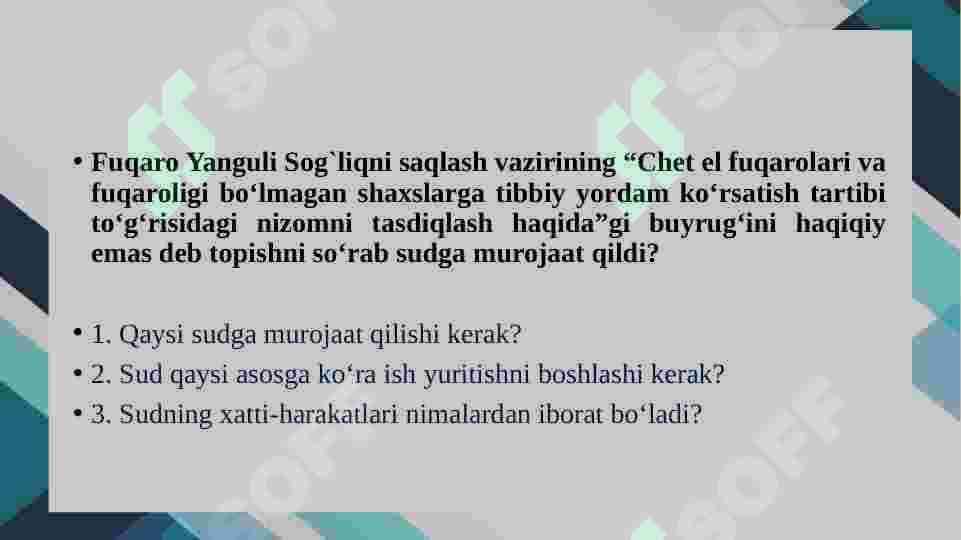 ALOHIDA TOIFADAGI MA’MURIY SUD ISH YURITUVINI AMALGA OSHIRISH 8