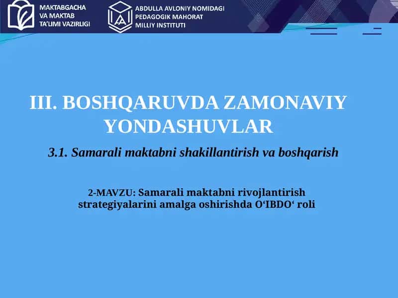 Samarali maktabni rivojlantirish strategiyalarini amalga oshirishda. 1