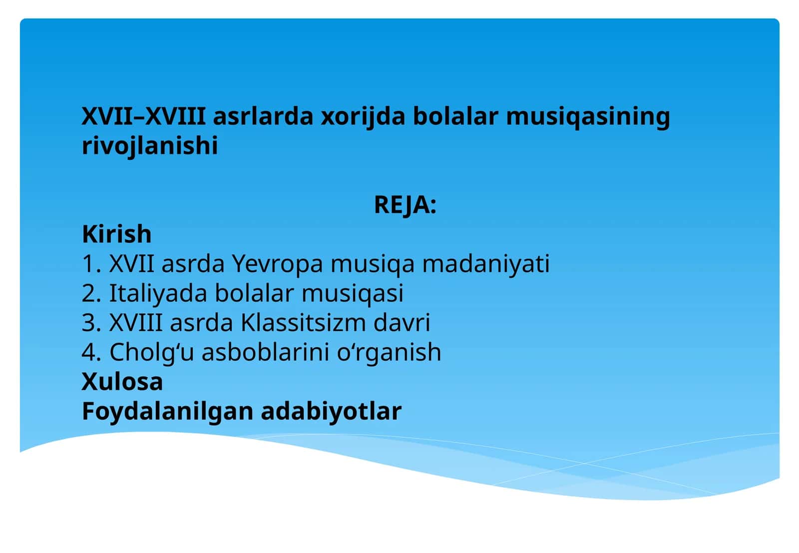 XVII–XVIII asrlarda xorij dabolari musiqasining rivojlanishi 1