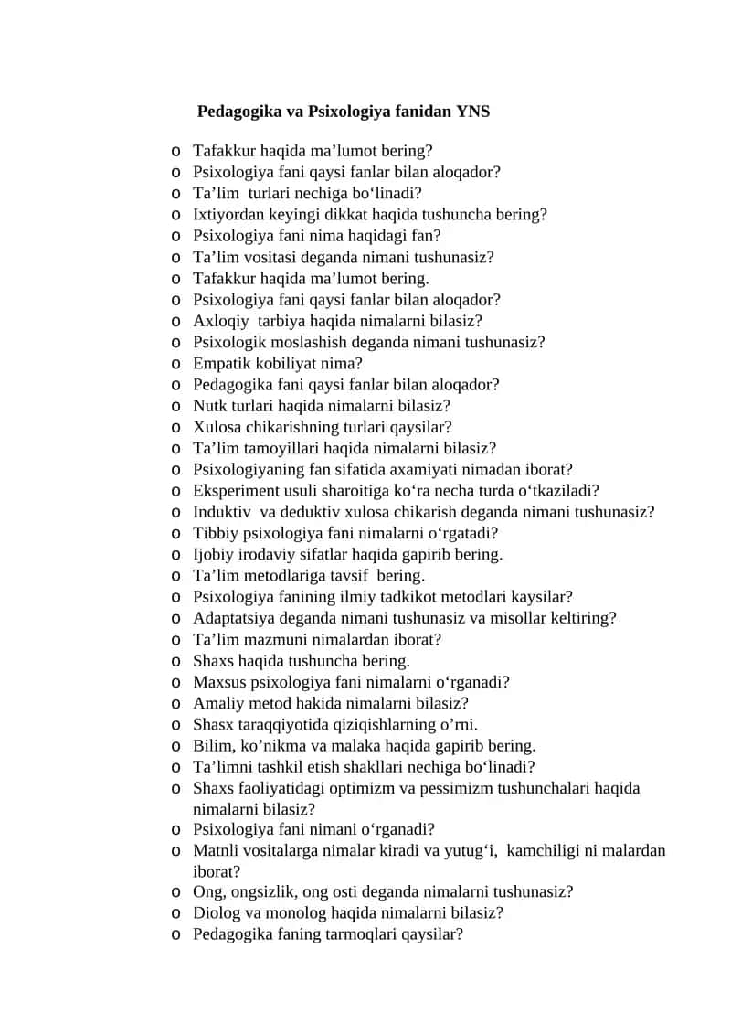 YNS Pedagogika va Psixologiya 1