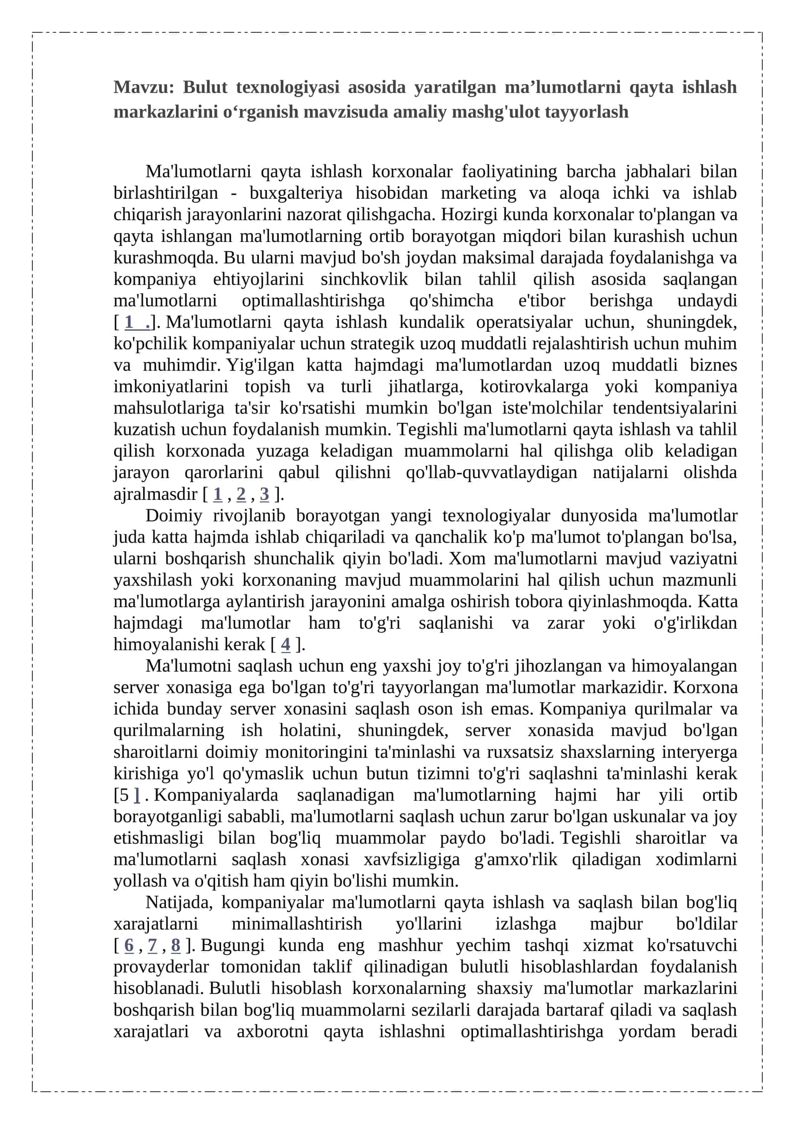 Ma'lumotlarni qayta ishlash markazlarini о‘rganish mavzisuda amaliy mashg'ulot tayyorlash 1