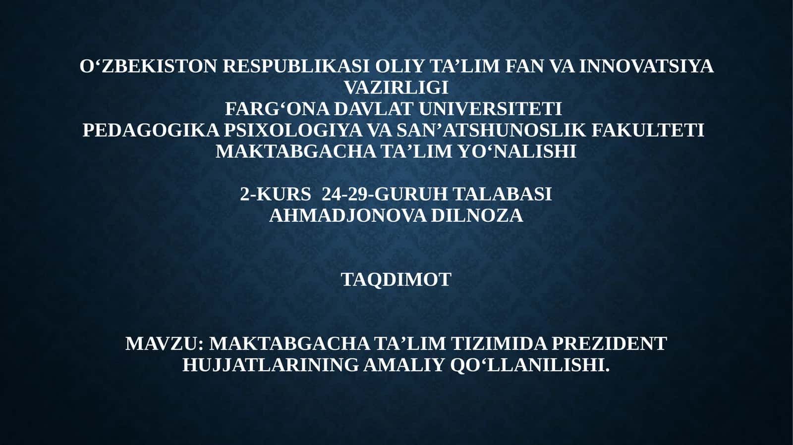 Maktabgacha taʼlim tizimida Prezident hujjatlarining amaliy qoʻllanilishi 1