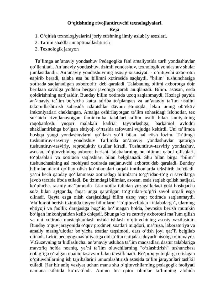 O‘qitishning rivojlantiruvchi texnologiyalari 1