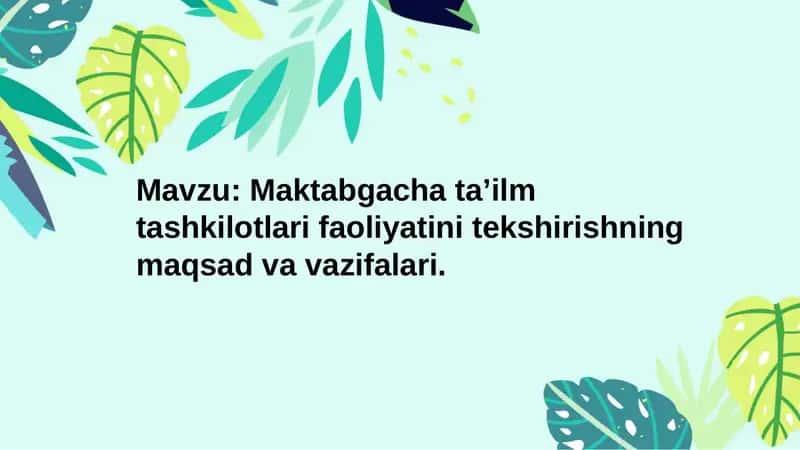 Maktabgacha ta’ilm tashkilotlari faoliyatini tekshirishning maqsad va vazifalari 1
