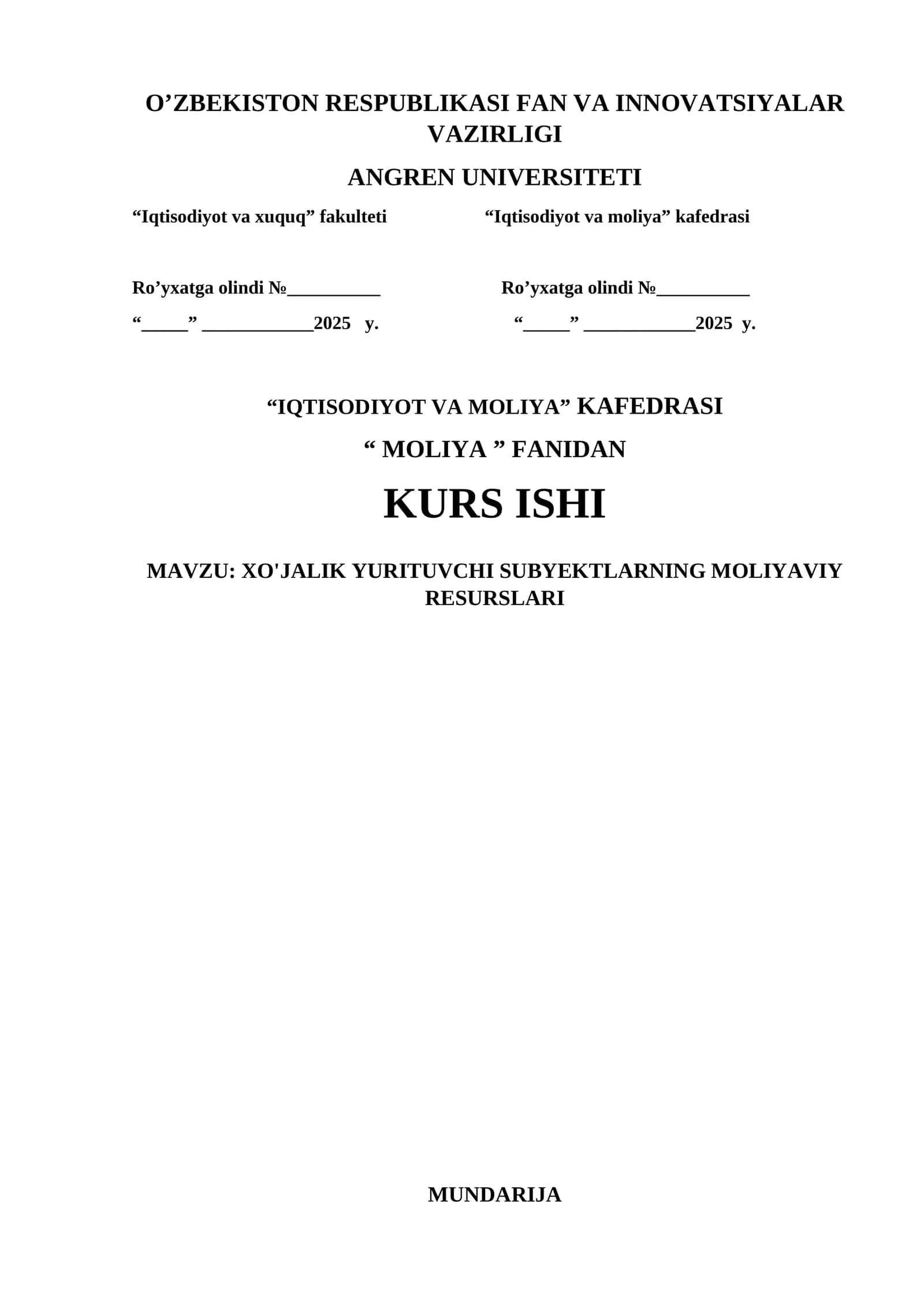 MOLIYA FANIDAN KURS ISHI 1