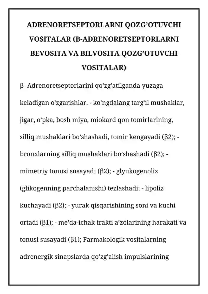 Adrenoretseptorlarni Qozg'otuvchi Vositalar 1