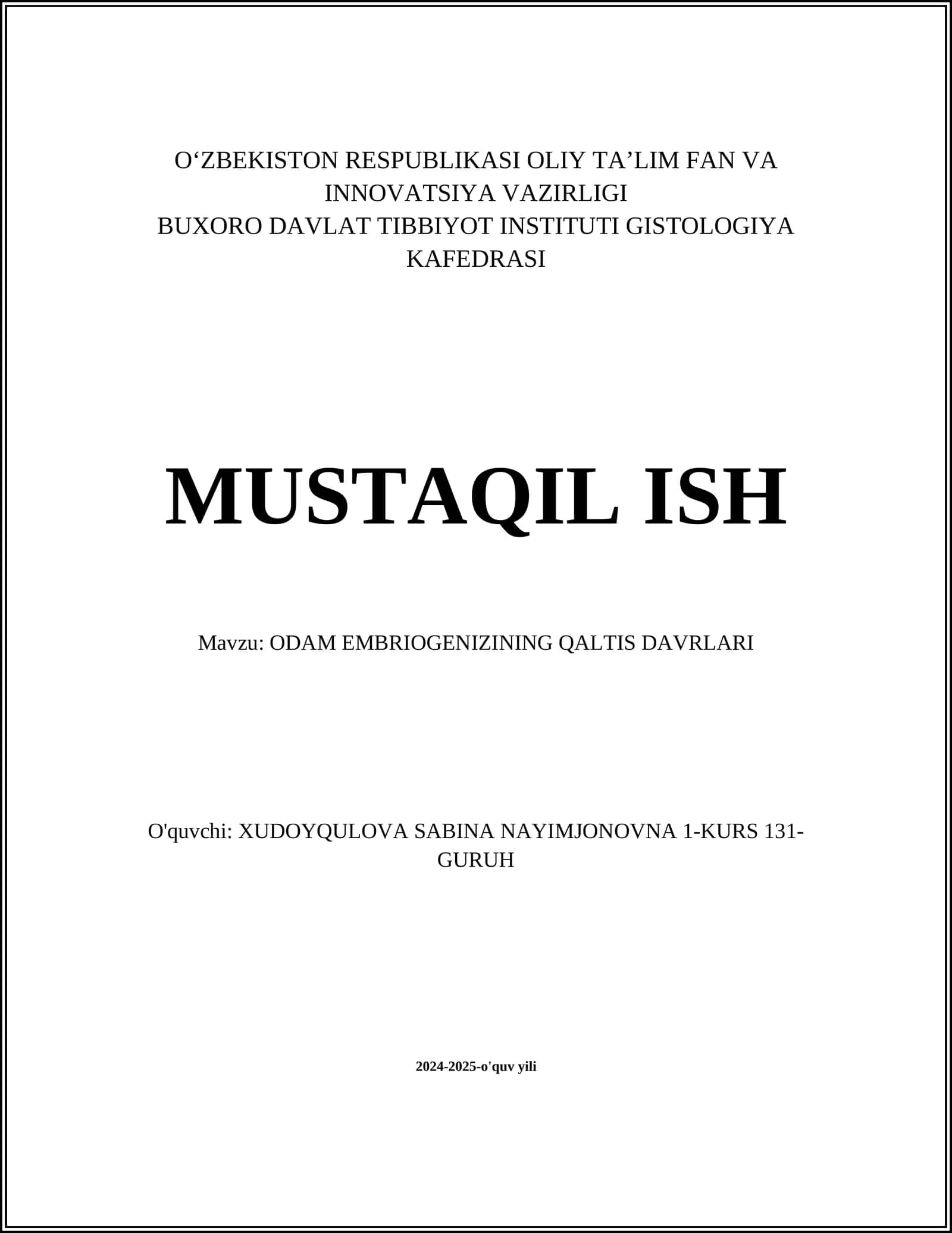 ODAM EMBRIOGENIZINING QALTIS DAVRLARI 1