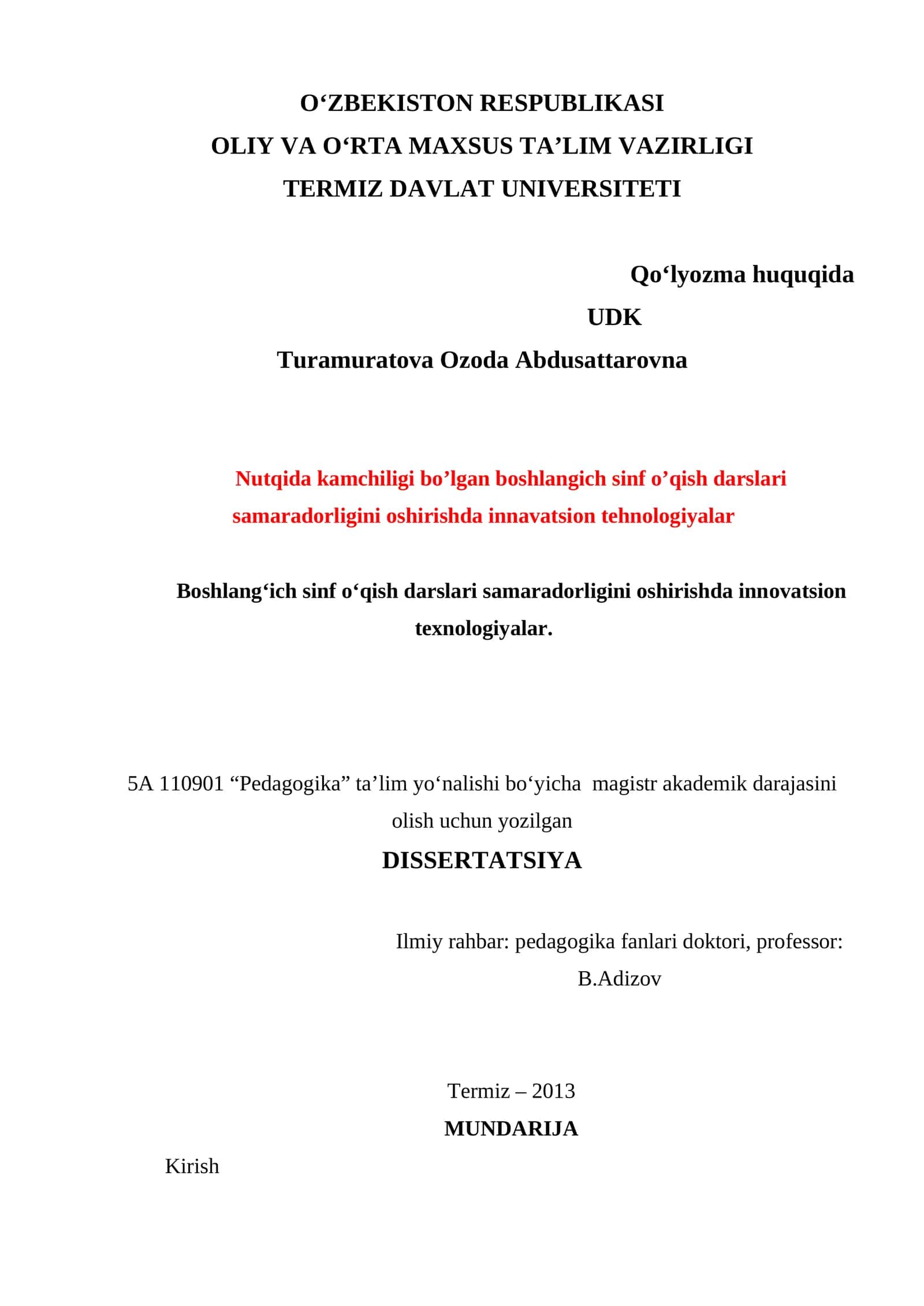 Boshlang‘ich sinf o‘qish darslarining samaradorligini oshirishda innavatsion pedagogik texnologiyalardan foydalanishning shakl va usullari 1