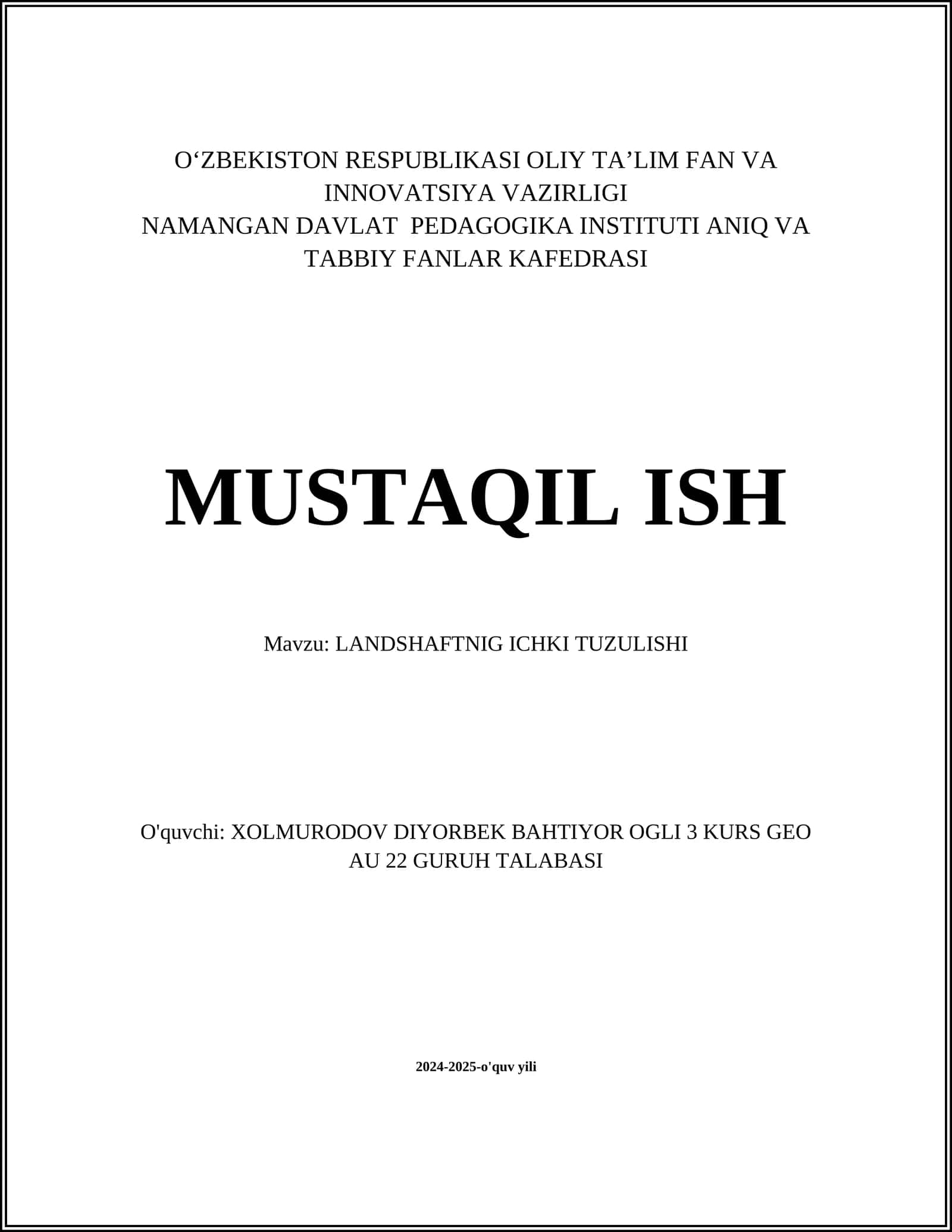 LANDSHAFTNIG ICHKI TUZULISHI 1