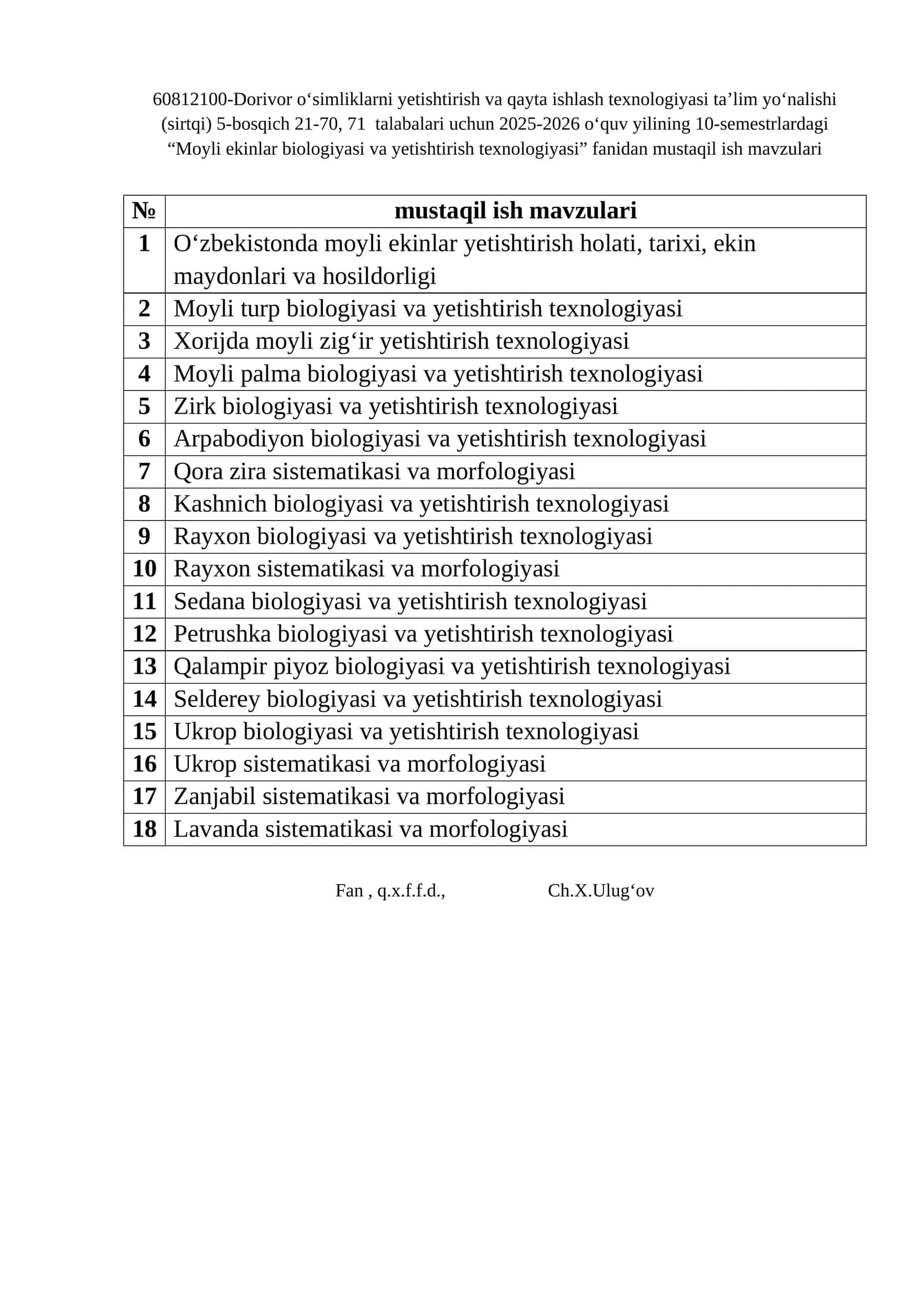 Moyli ekinlar biologiyasi va yetishtirish texnologiyasi 1