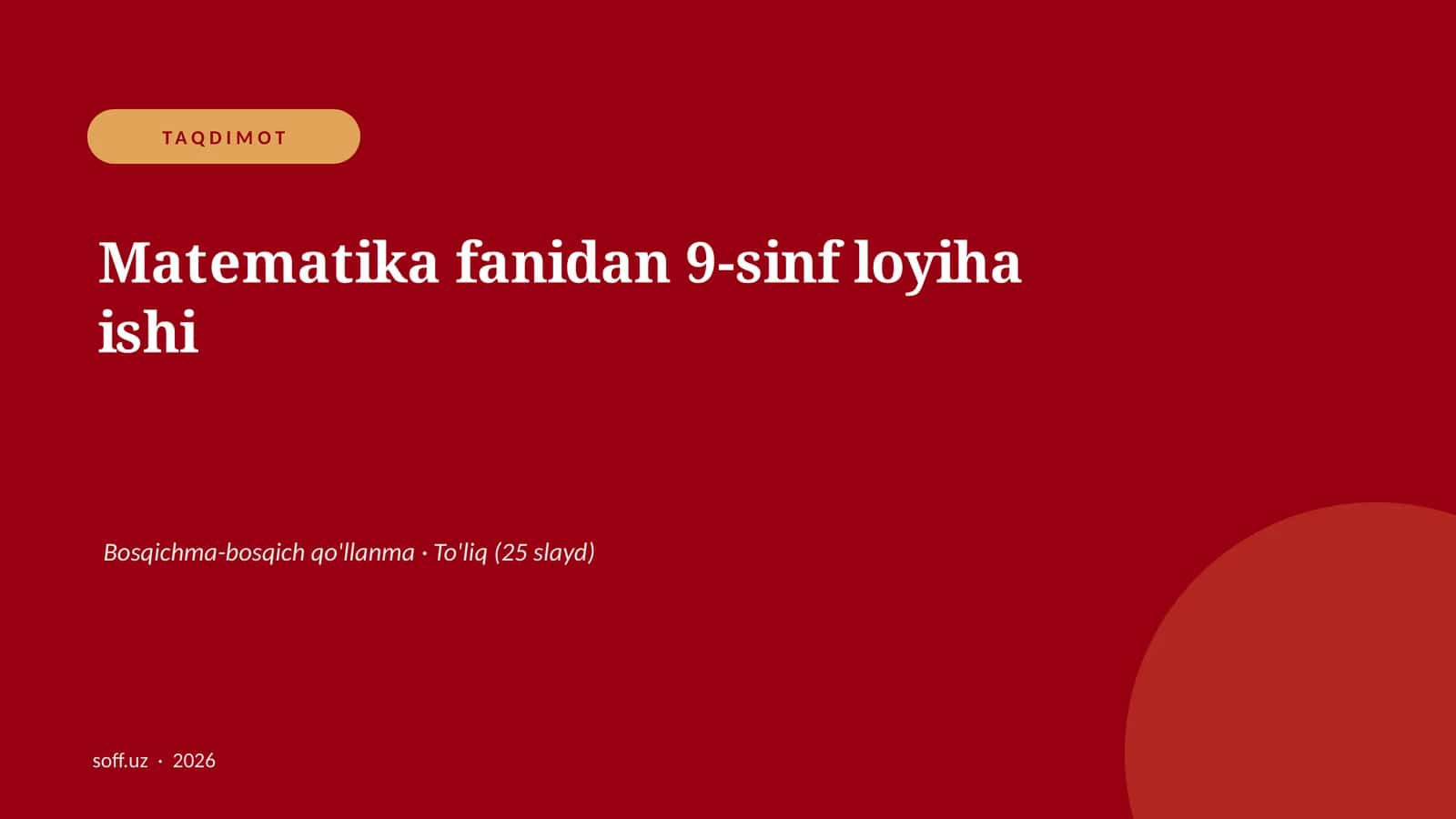 Matematika fanidan 9-sinf loyiha ishi 1
