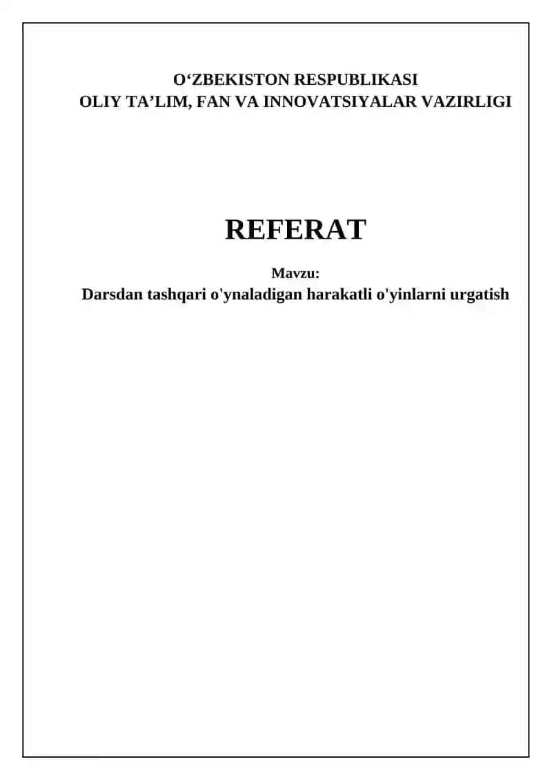 Darsdan tashqari faol o'yinlarni urgatish