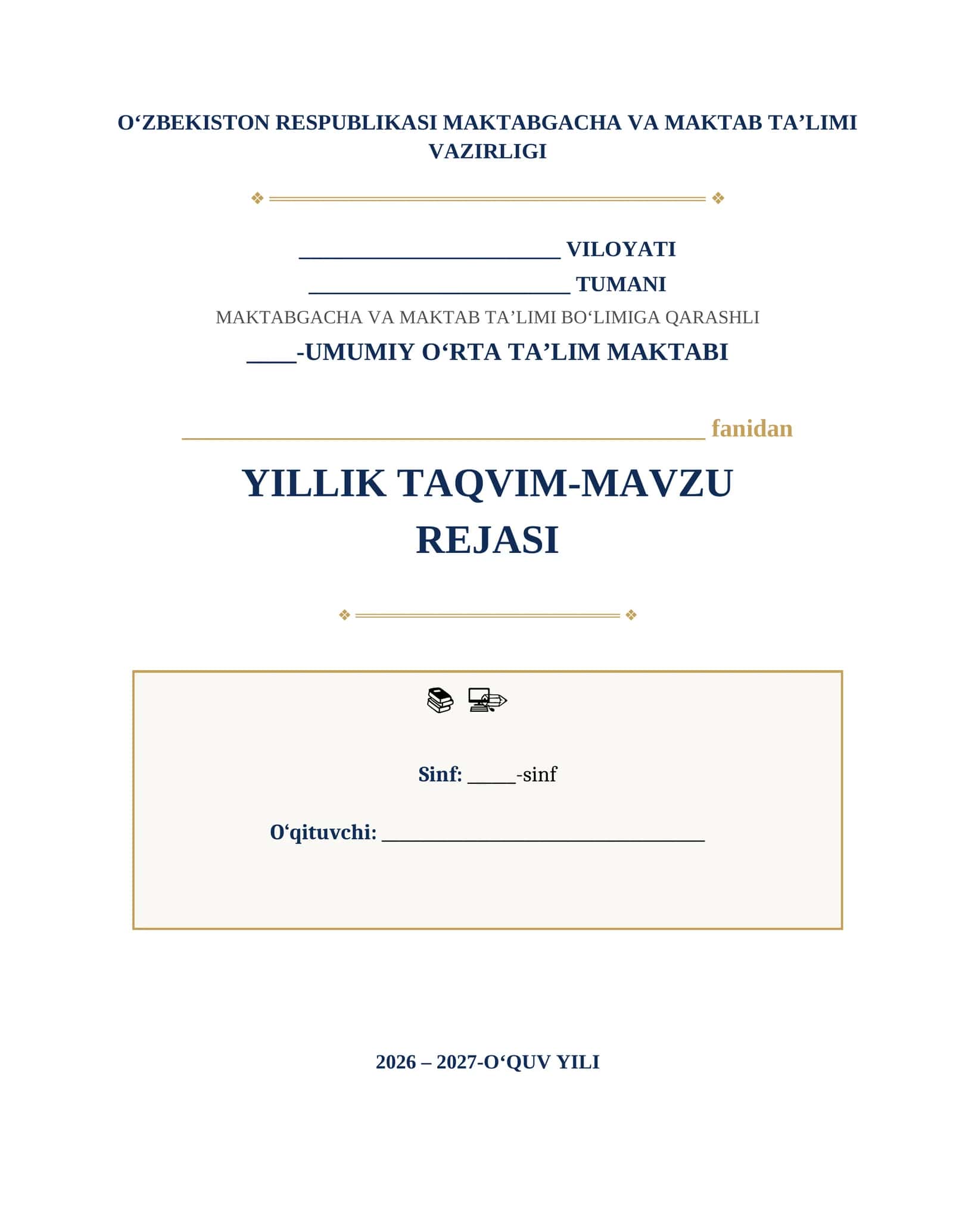 YILLIK TAQVIM-MAVZU REJASI 1