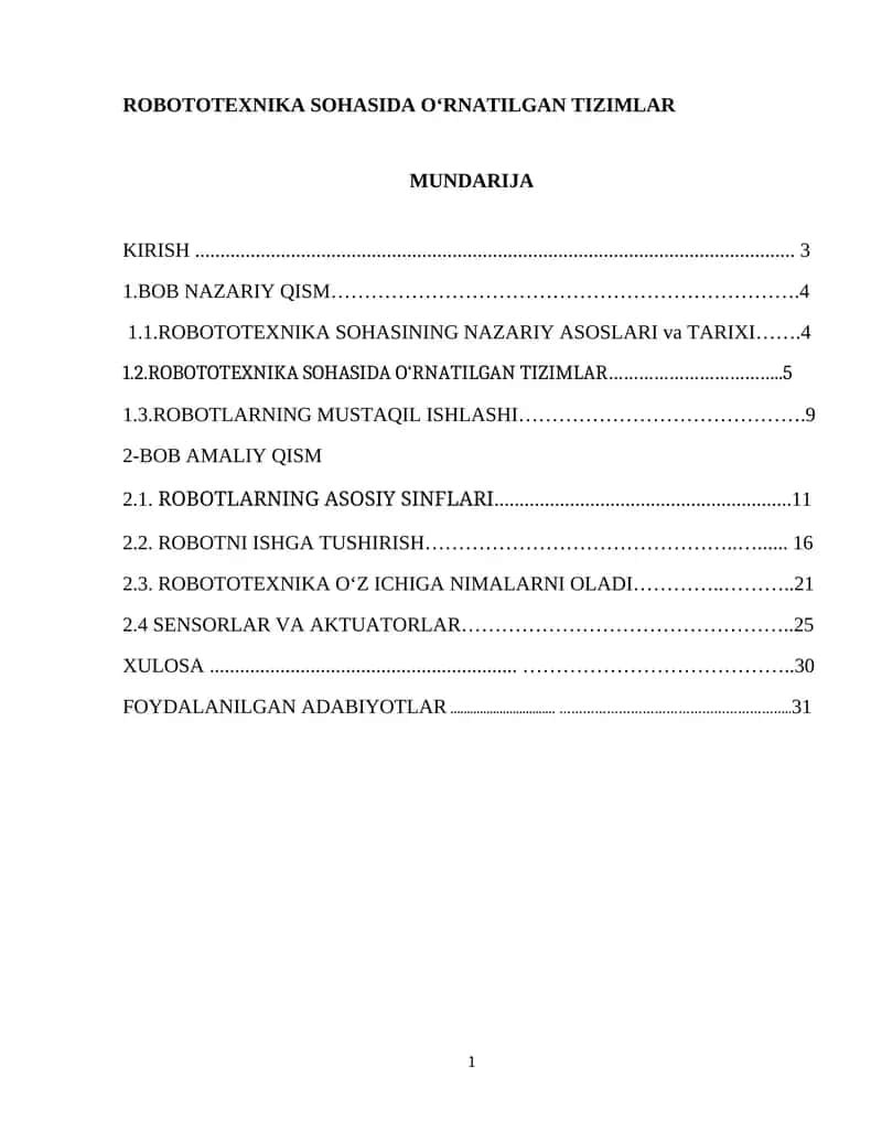 ROBOTOTEXNIKA SOHASIDA O‘RNATILGAN TIZIMLAR 1