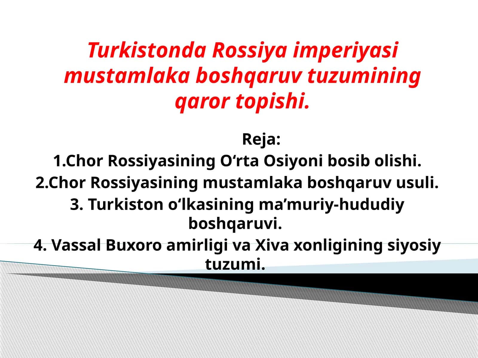 Turkistonda Rossiya imperiyasi mustamlakaboshqaruv tuzumining qaror topishi 1