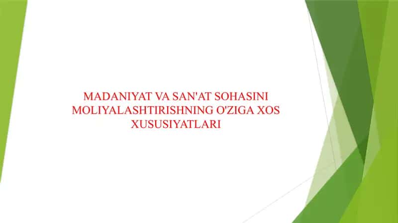 MADANIYAT VA SAN'AT SOHASINI MOLIYALASHTIRISHNING O'ZIGA XOS XUSUSIYATLARI 1