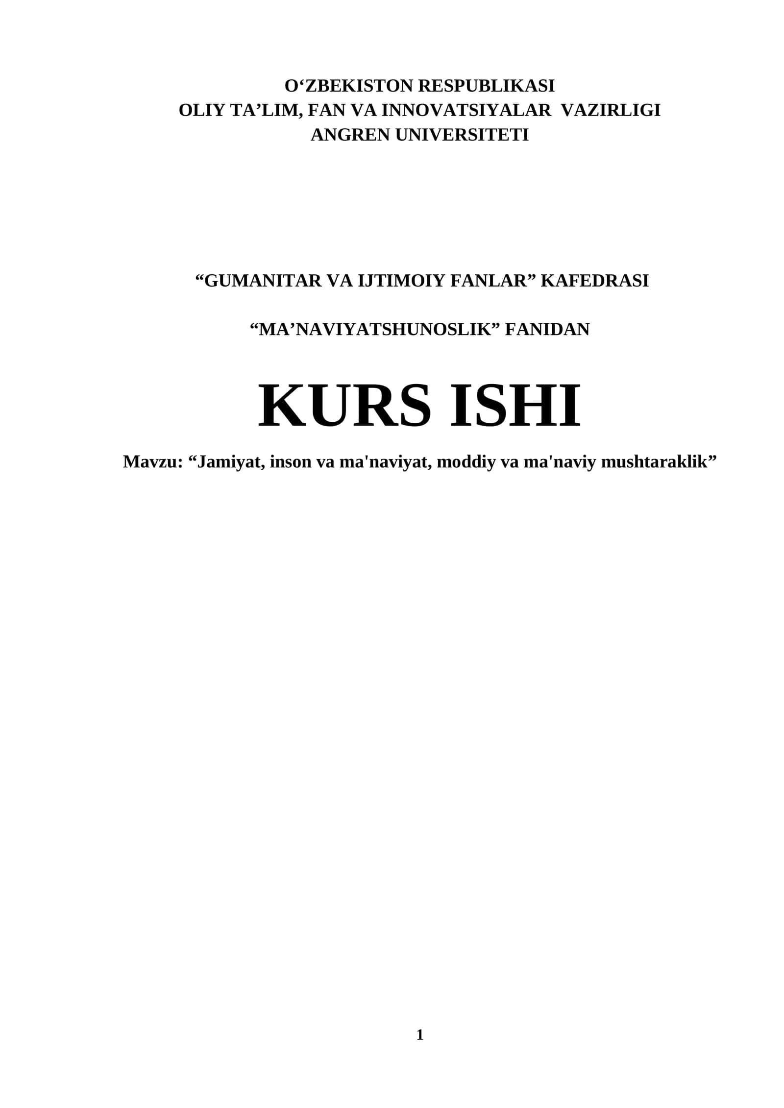 MA’NAVIYATSHUNOSLIK 1