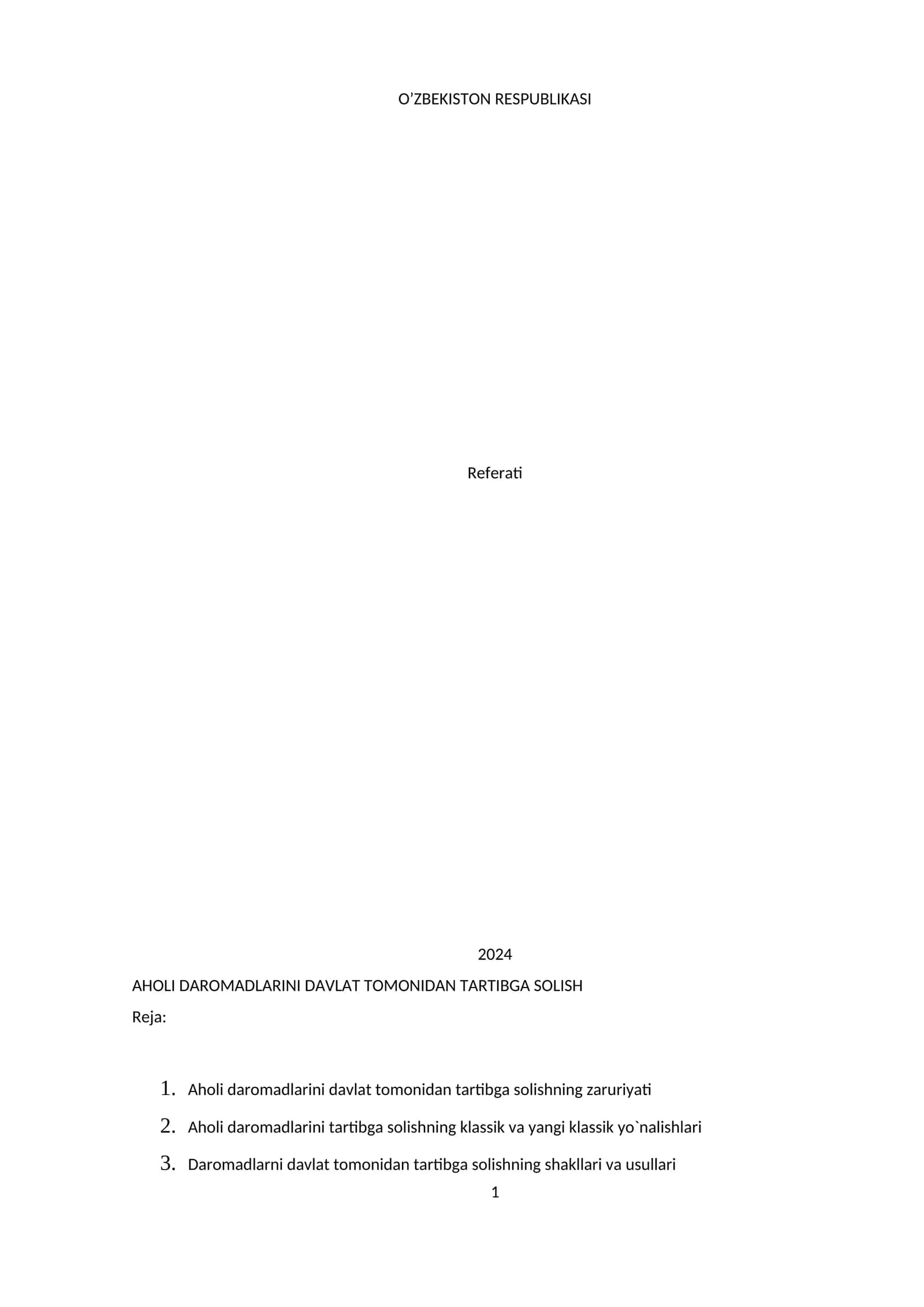 АHОLI DАRОMАDLАRINI DАVLАT TОMОNIDАN TАRTIBGА SОLISH 1