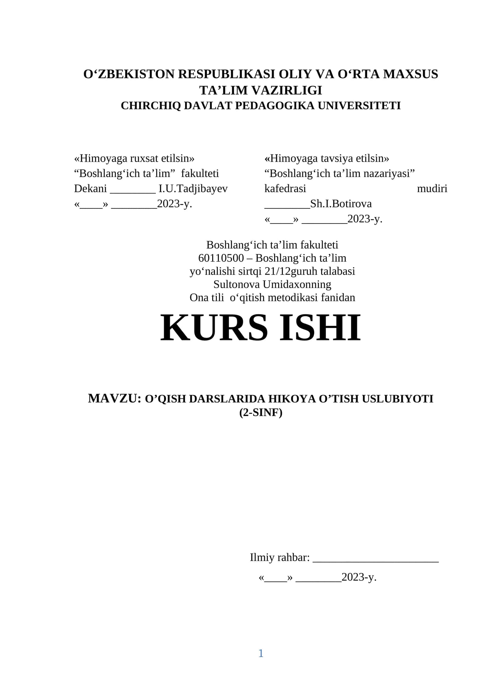 O’QISH DARSLARIDA HIKOYA O’TISH USLUBIYOTI (2-SINF) 1