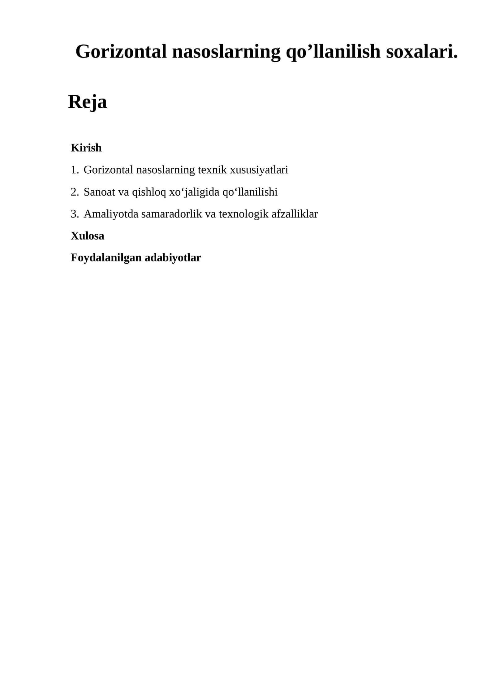 Gorizontal nasoslarning qo’llanilish soxalari 1