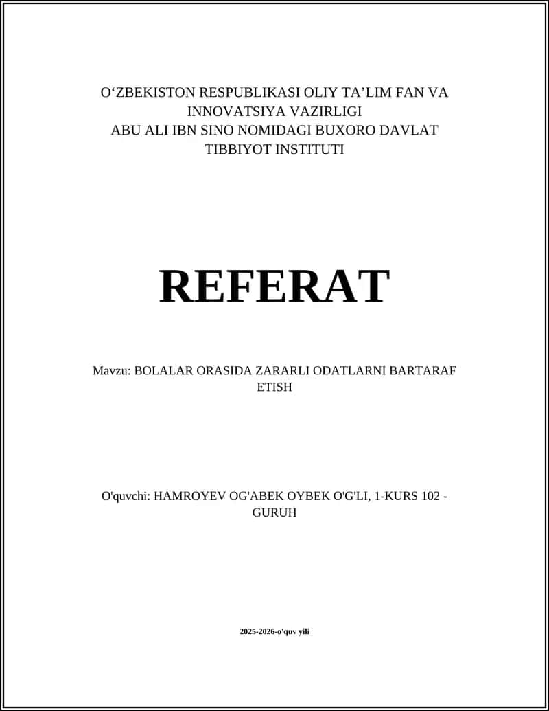 BOLALAR ORASIDA ZARARLI ODATLARNI BARTARAF ETISH 1