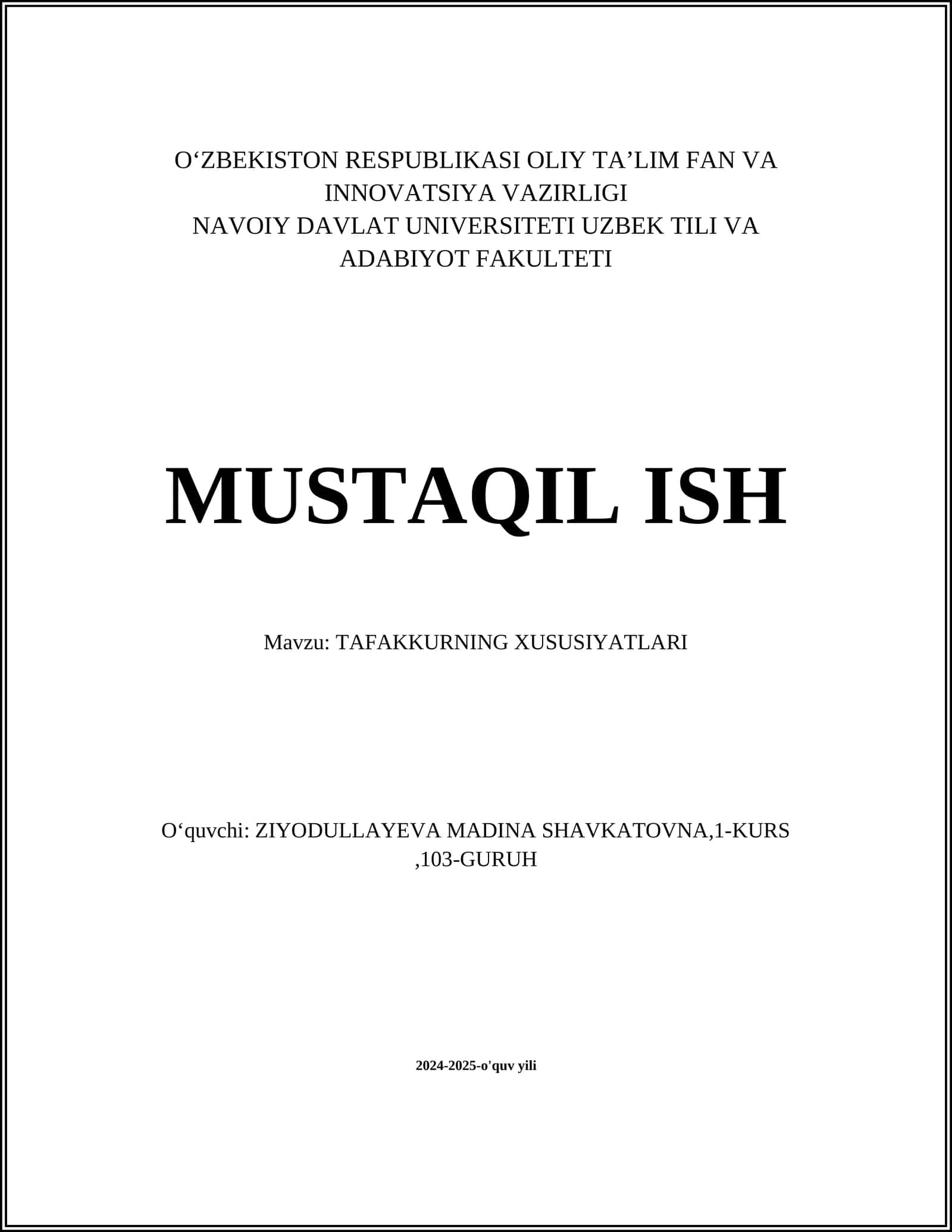 TAFAKKURNING XUSUSIYATLARI 1