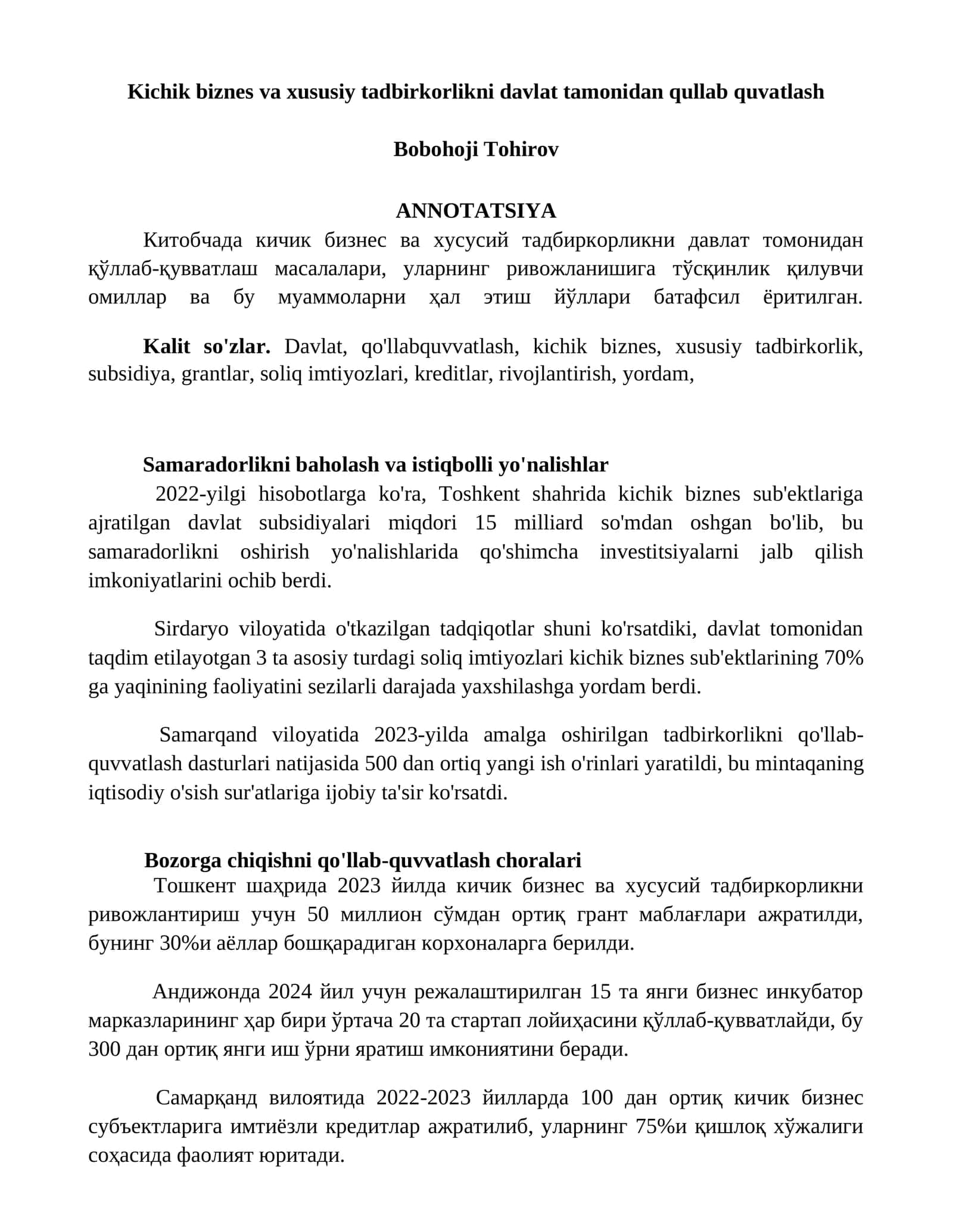 Samaradorlikni baholash va istiqbolli yo'nalishlar 1