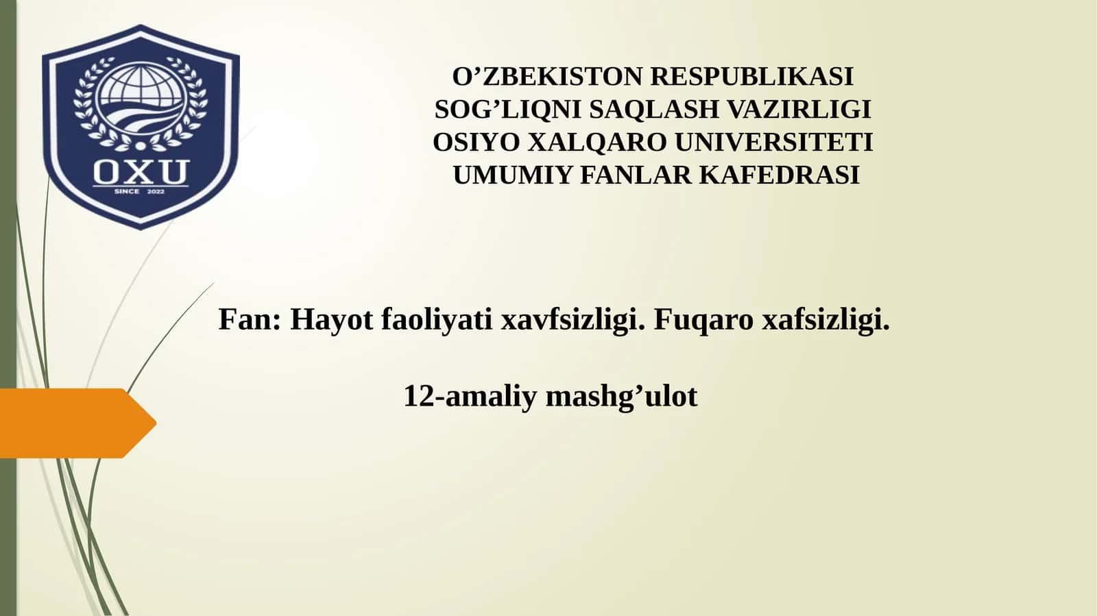 BAKTERIOLOGIK (BIOLOGIK) VOSITALAR BILAN ZARARLANGAN O‘CHOQDA EPIDEMIYAGA QARSHI CHORA-TADBIRLAR 1