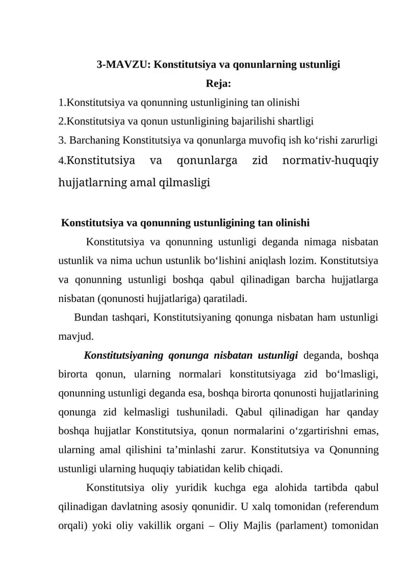 Konstitutsiya va qonunlarning ustunligi 1