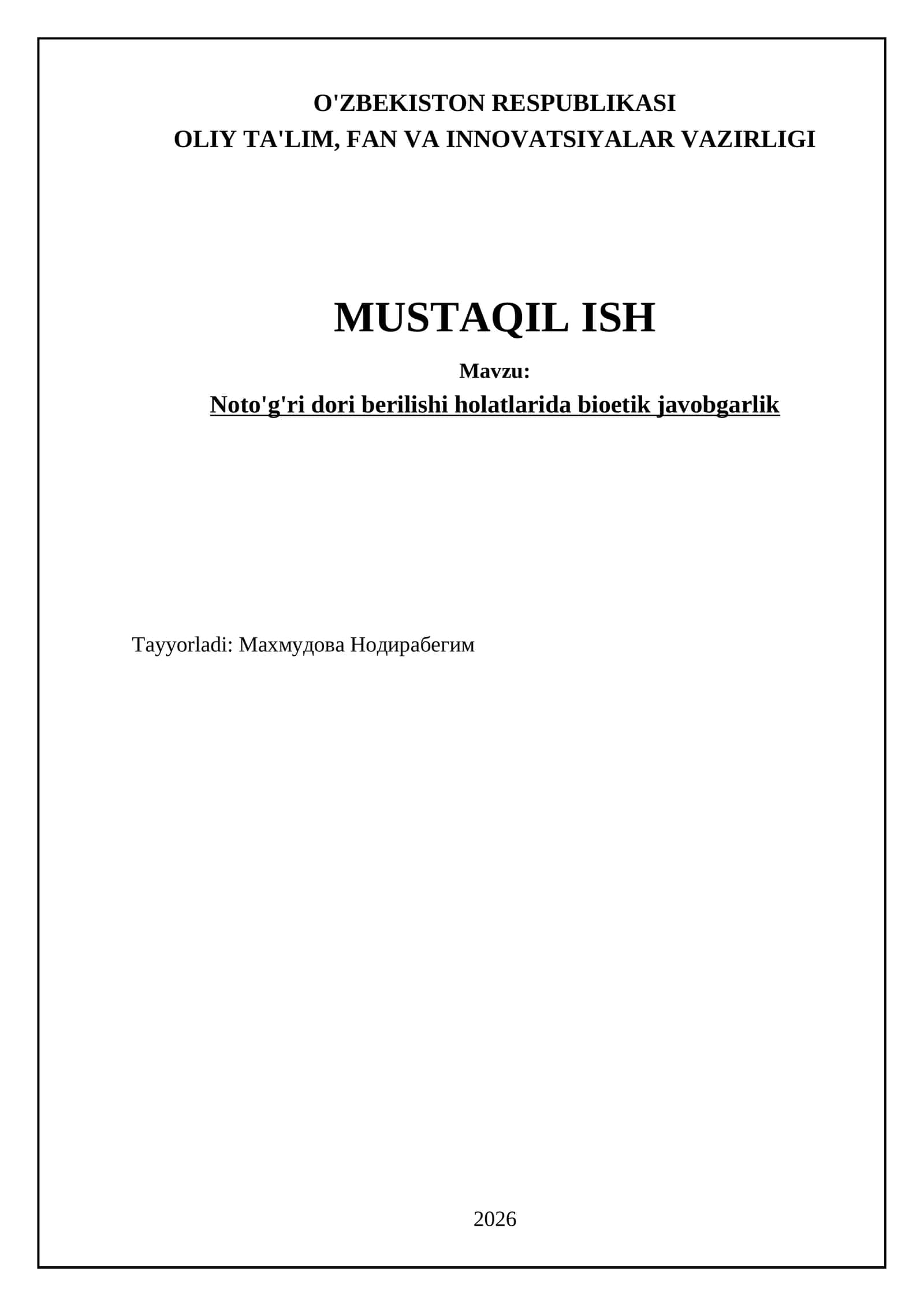 Noto'g'ri dori berilishi holatlarida bioetik javobgarlik 1