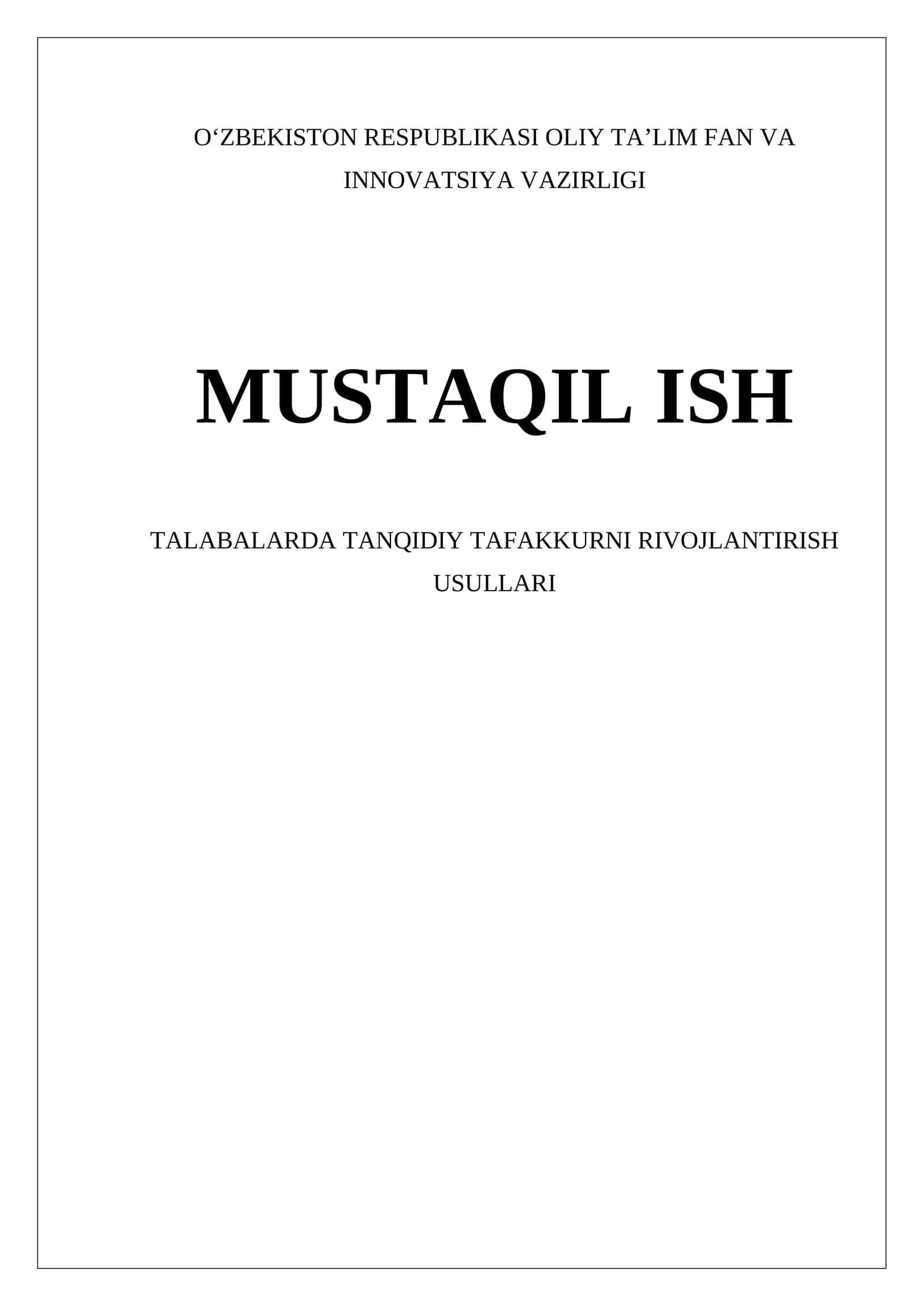 Tanqidiy Tafakkurni Rivojlantirish Usullari 1